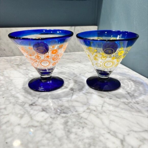 KOSTA BODA Royal Caribbean Handblown Margarita Martini Glass Cobalt OrangeYellow - Picture 4 of 6